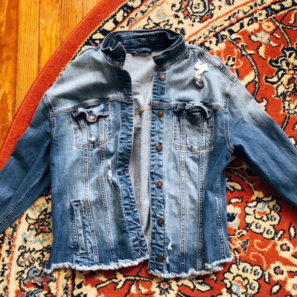 Raw Hem Distressed Denim Jacket